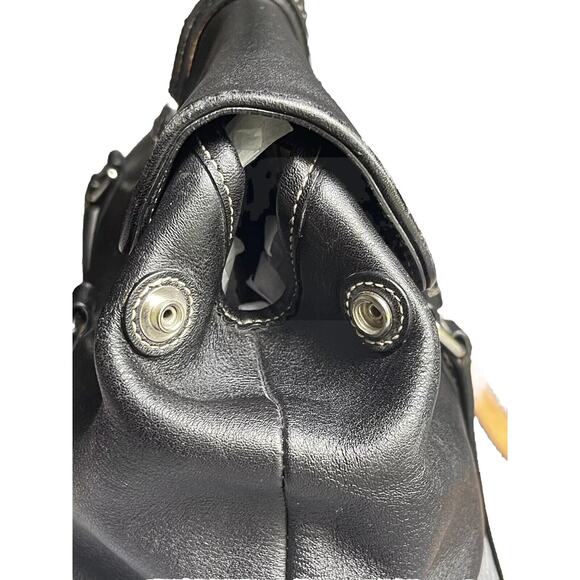 Vintage COACH Hampton 9268 Black Leather Tan Trim Carryall Satchel Y2k - Picture 8 of 16